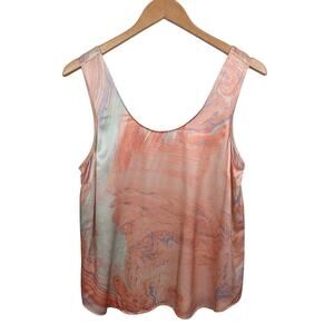 Rails Women's Ida Pastel Marble Print Tank Top Size M Coral Slinky Retro Punk